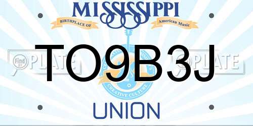 TO9B3J Mississippi License Plate