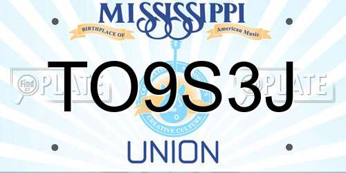 TO9S3J Mississippi License Plate