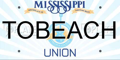 TOBEACH Mississippi License Plate