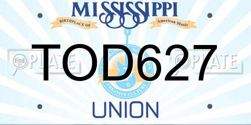 TOD627 Mississippi License Plate