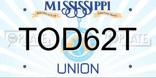 TOD62T Mississippi License Plate