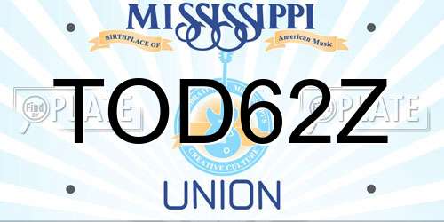 TOD62Z Mississippi License Plate