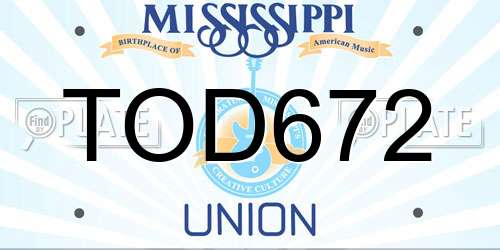 TOD672 Mississippi License Plate
