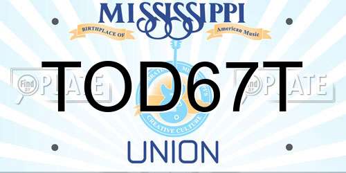 TOD67T Mississippi License Plate
