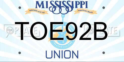 TOE92B Mississippi License Plate