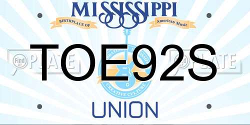 TOE92S Mississippi License Plate