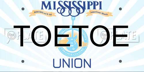 TOETOE Mississippi License Plate