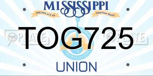 TOG725 Mississippi License Plate