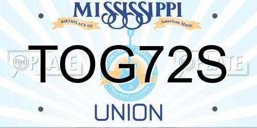 TOG72S Mississippi License Plate
