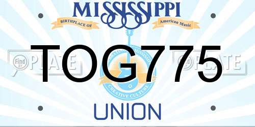 TOG775 Mississippi License Plate