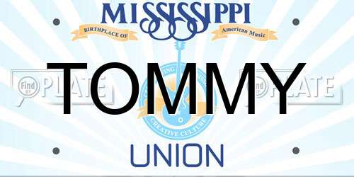TOMMY Mississippi License Plate