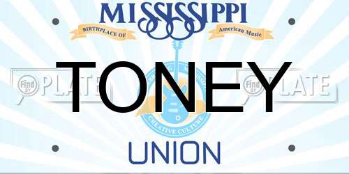 TONEY Mississippi License Plate