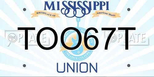 TOO67T Mississippi License Plate