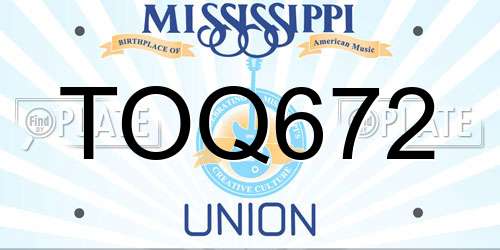 TOQ672 Mississippi License Plate