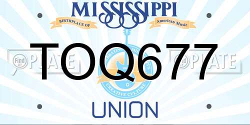 TOQ677 Mississippi License Plate