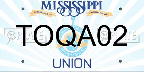 TOQA02 Mississippi License Plate