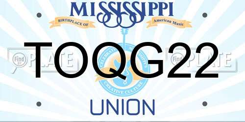 TOQG22 Mississippi License Plate