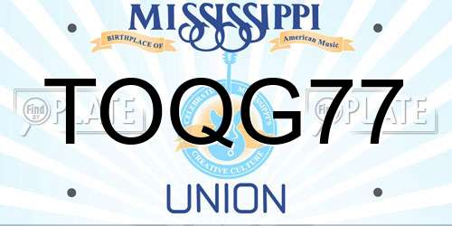 TOQG77 Mississippi License Plate