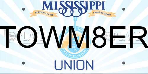 TOWM8ER Mississippi License Plate