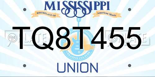 TQ8T455 Mississippi License Plate