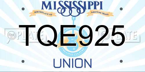 TQE925 Mississippi License Plate