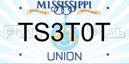 TS3T0T Mississippi License Plate