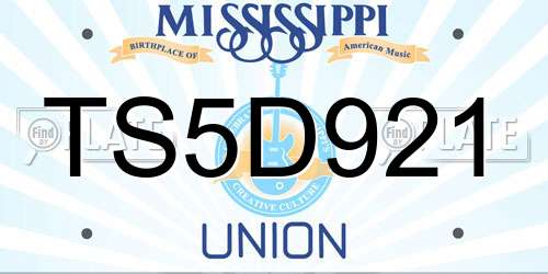TS5D921 Mississippi License Plate