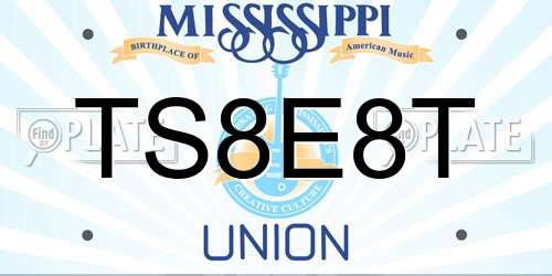 TS8E8T Mississippi License Plate