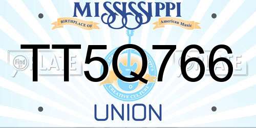 TT5Q766 Mississippi License Plate