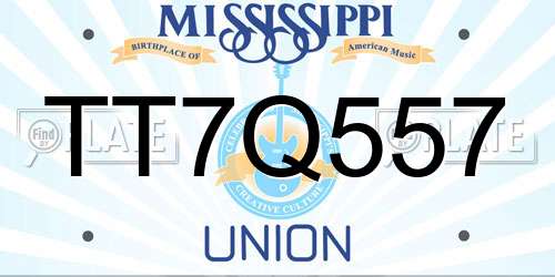 TT7Q557 Mississippi License Plate