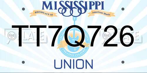 TT7Q726 Mississippi License Plate