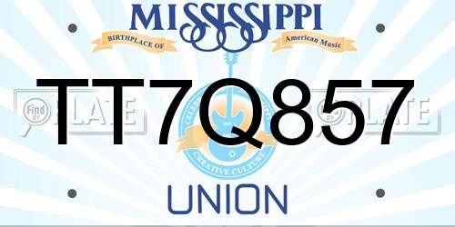 TT7Q857 Mississippi License Plate