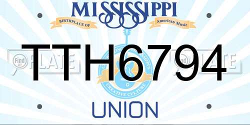 TTH6794 Mississippi License Plate