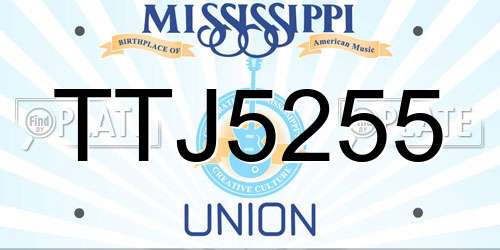 TTJ5255 Mississippi License Plate