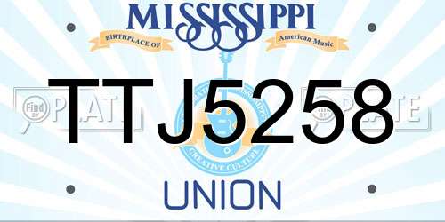 TTJ5258 Mississippi License Plate