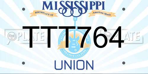 TTT764 Mississippi License Plate
