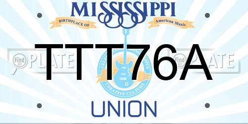 TTT76A Mississippi License Plate