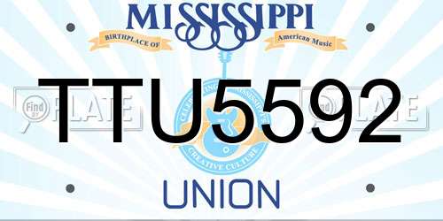 TTU5592 Mississippi License Plate