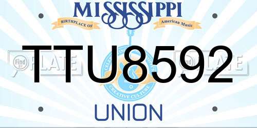 TTU8592 Mississippi License Plate