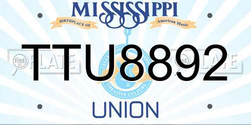 TTU8892 Mississippi License Plate