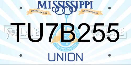 TU7B255 Mississippi License Plate