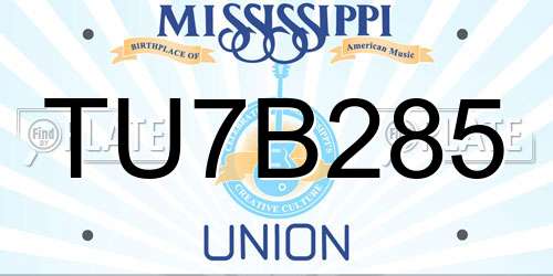 TU7B285 Mississippi License Plate