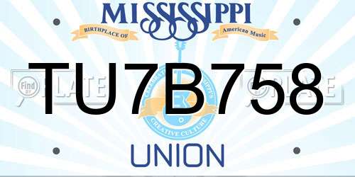 TU7B758 Mississippi License Plate