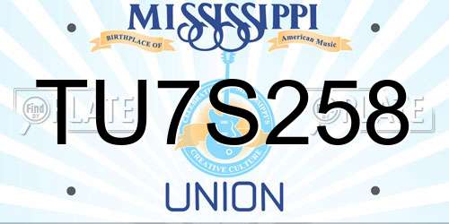 TU7S258 Mississippi License Plate