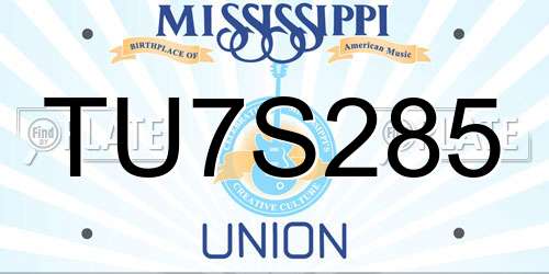 TU7S285 Mississippi License Plate