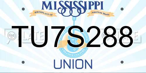 TU7S288 Mississippi License Plate