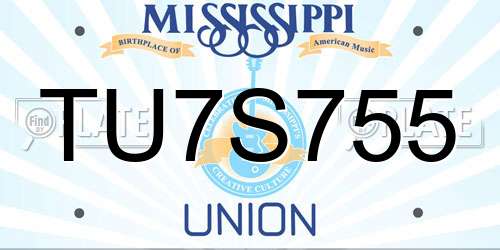 TU7S755 Mississippi License Plate