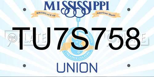 TU7S758 Mississippi License Plate