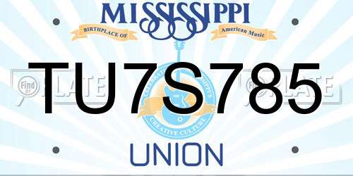 TU7S785 Mississippi License Plate