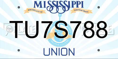 TU7S788 Mississippi License Plate